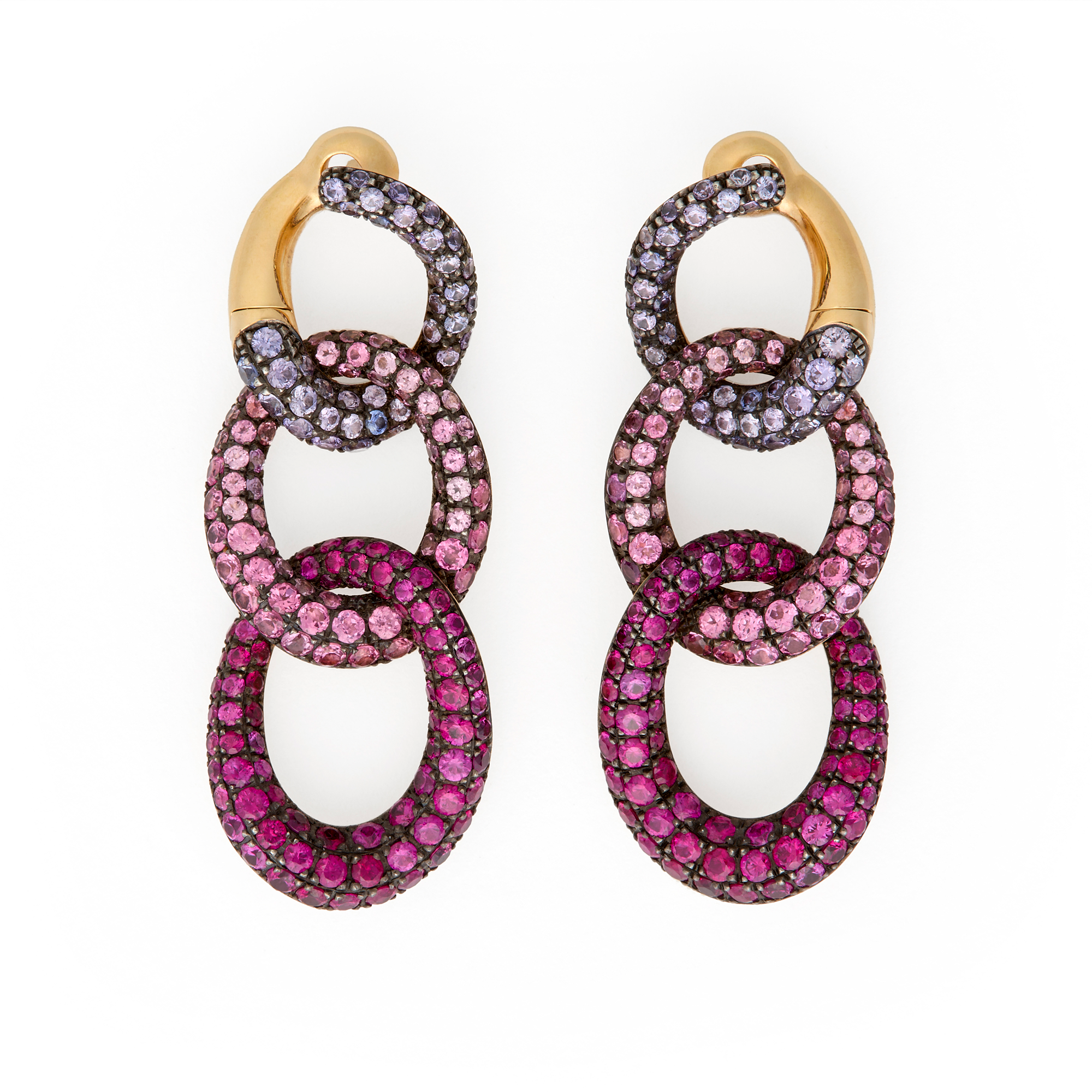 Pomellato Tango 18k Yellow Gold Ruby and Sapphire Drop Earrings