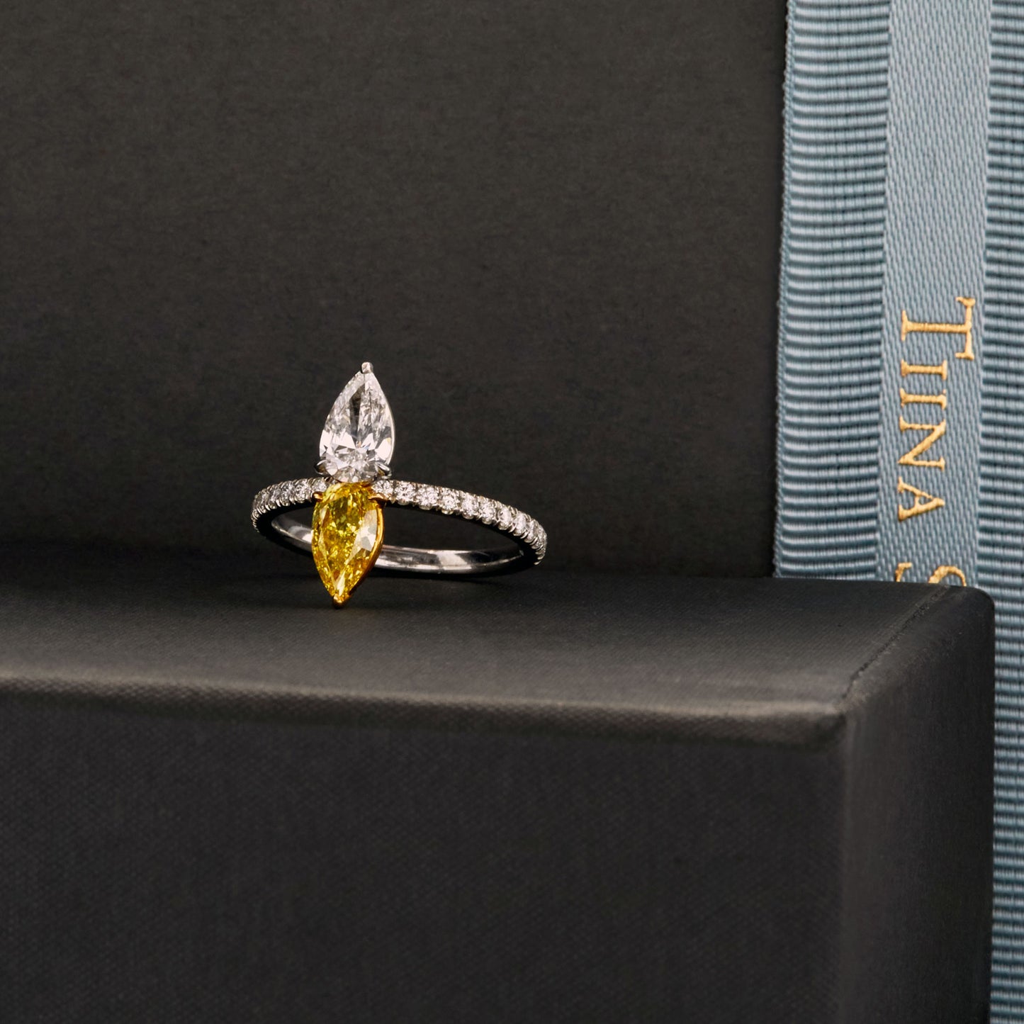 Twin-Stone Fancy Intense Yellow Diamond and Diamond Ring