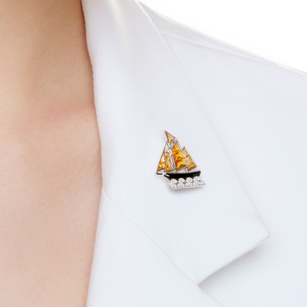 
                      
                        Cartier Citrine, Onyx and Diamond Sailboat Brooch
                      
                    