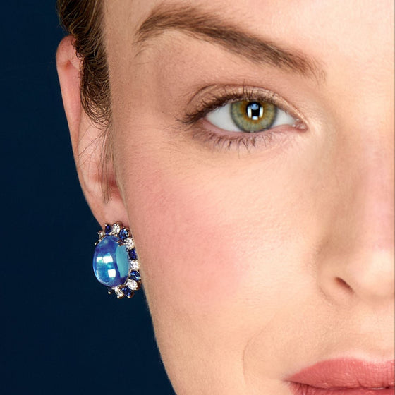 Oscar Heyman Moonstone, Blue Sapphire and Diamond Ear Clips