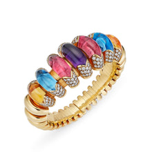  Bulgari 18k Yellow Gold Pink Tourmaline, Amethyst, Blue Topaz and Citrine “Celtaura” Cuff, Circa 1990s