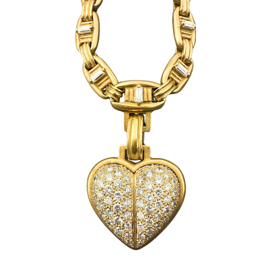 Kieselstein Cord 18k Gold Diamond Link Chain with Detachable Diamond Heart Pendant