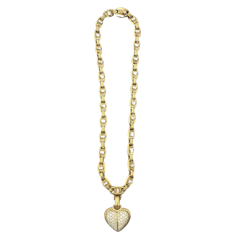 
                      
                        Kieselstein Cord 18k Gold Diamond Link Chain with Detachable Diamond Heart Pendant
                      
                    