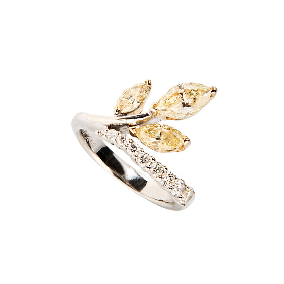 Yellow Diamond and Diamond “Sprig” Ring