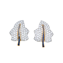  Oscar Heyman 18k Gold and Platinum Diamond and Blue Sapphire Leaf Ear Clips