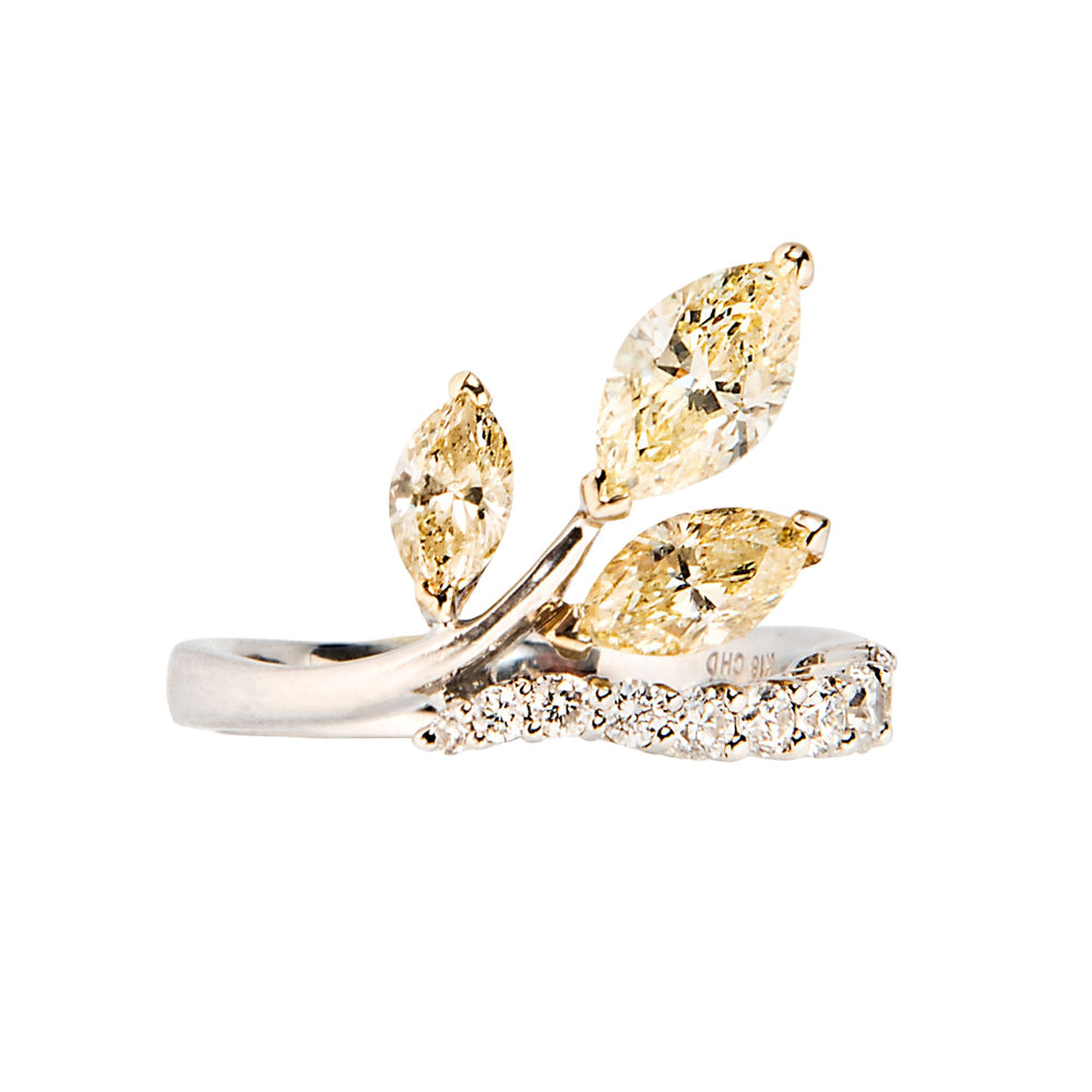 Yellow Diamond and Diamond “Sprig” Ring