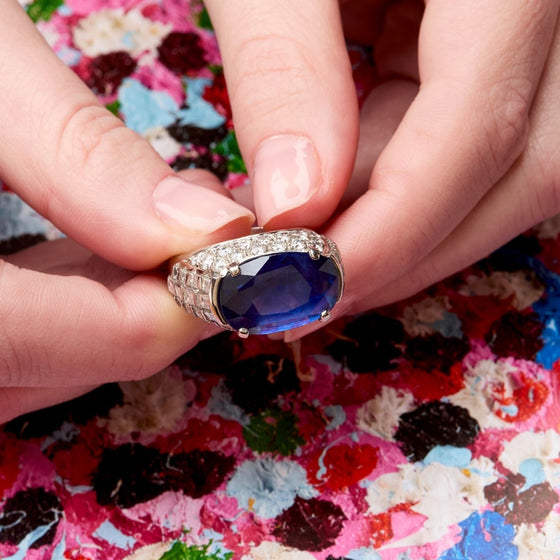 Important Bulgari Blue Sapphire and Diamond Ring