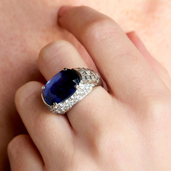 Important Bulgari Blue Sapphire and Diamond Ring