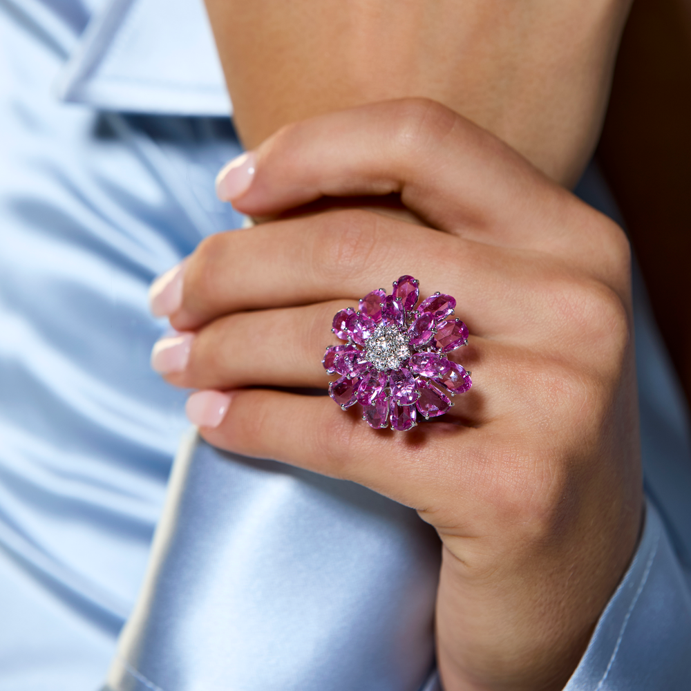 
                      
                        Moussaieff Pink Sapphire and Diamond Flower Ring
                      
                    