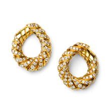  Van Cleef & Arpels 18k Gold and Diamond Stylized Hoop Ear Clips