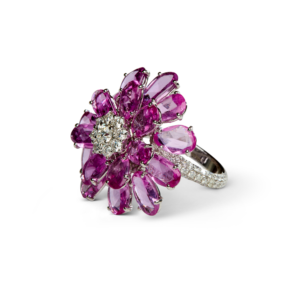 
                      
                        Moussaieff Pink Sapphire and Diamond Flower Ring
                      
                    