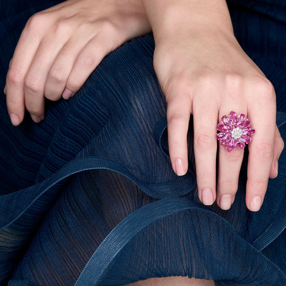 Moussaieff Pink Sapphire and Diamond Flower Ring