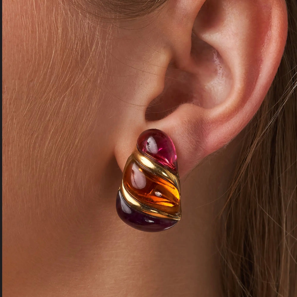 
                      
                        Bulgari Pink Tourmaline, Amethyst and Citrine Ear Clips
                      
                    