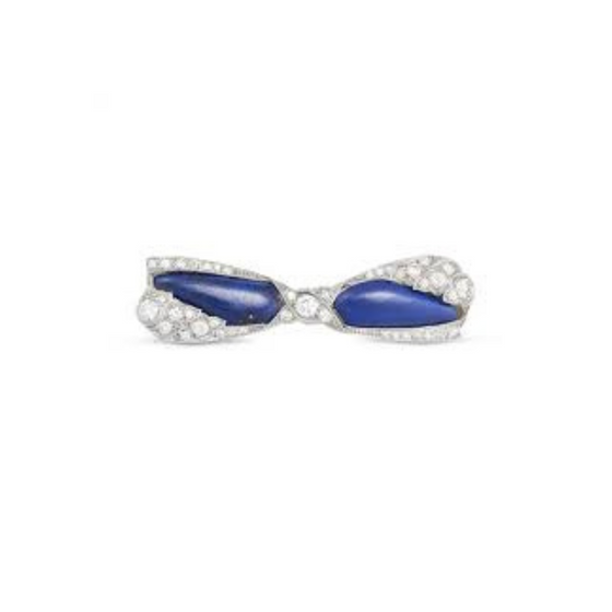 Art Deco Lapis Lazuli and Diamond Bow Brooch