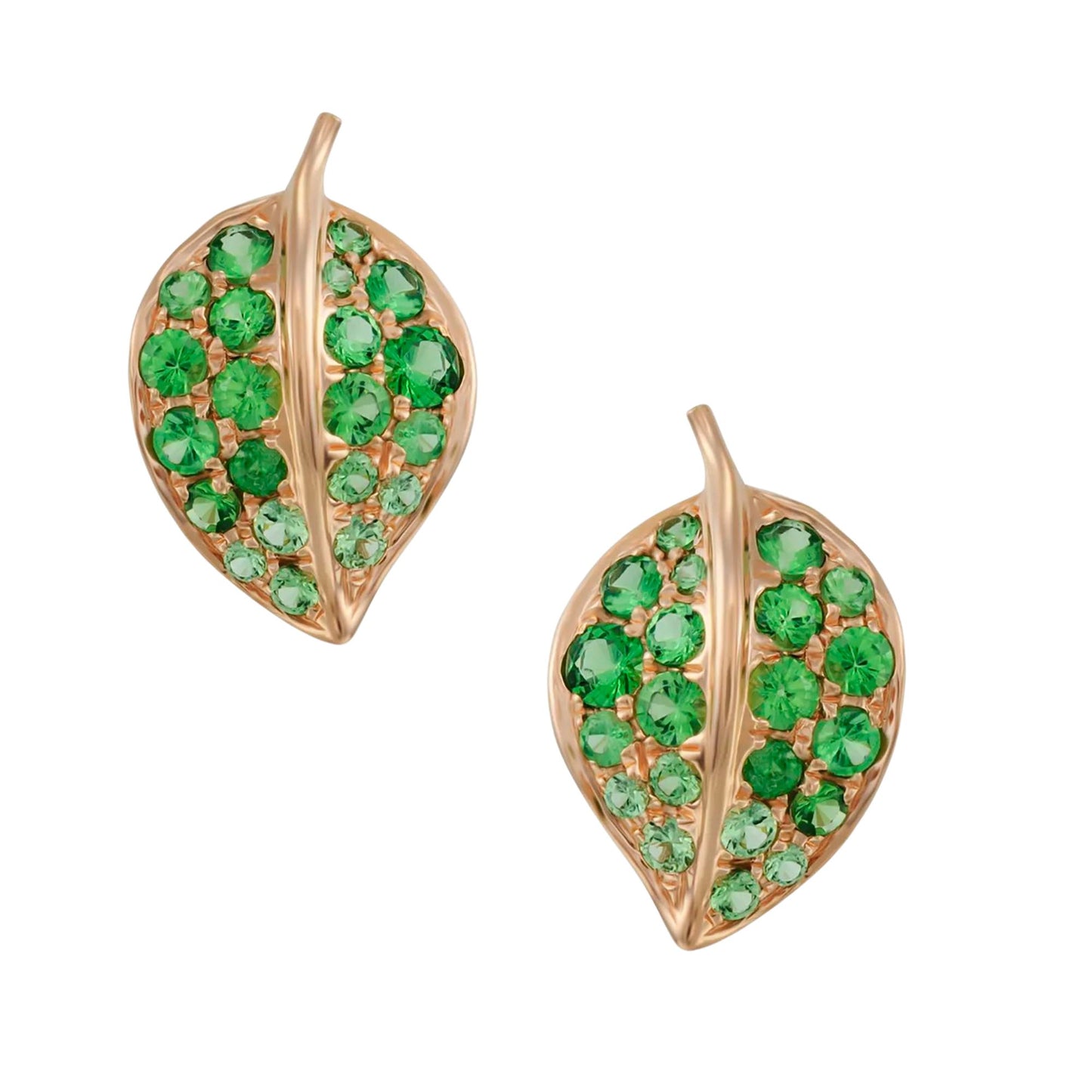 Mio Harutaka 18k Rose Gold and Green Garnet Leaf Earrings