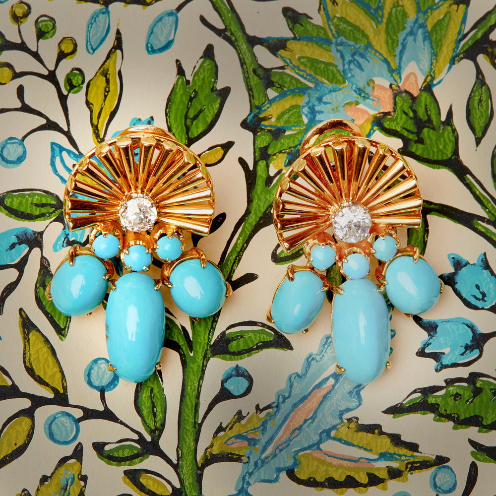 
                      
                        Retro Turquoise and Diamond Ear Clips
                      
                    