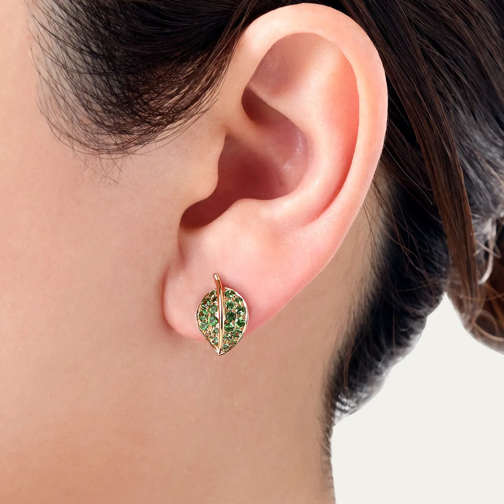 Mio Harutaka 18k Rose Gold and Green Garnet Leaf Earrings