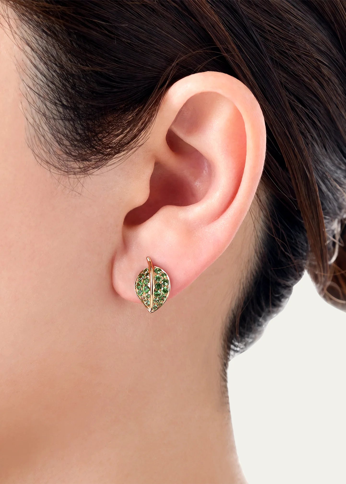 Mio Harutaka 18k Rose Gold and Green Garnet Leaf Earrings