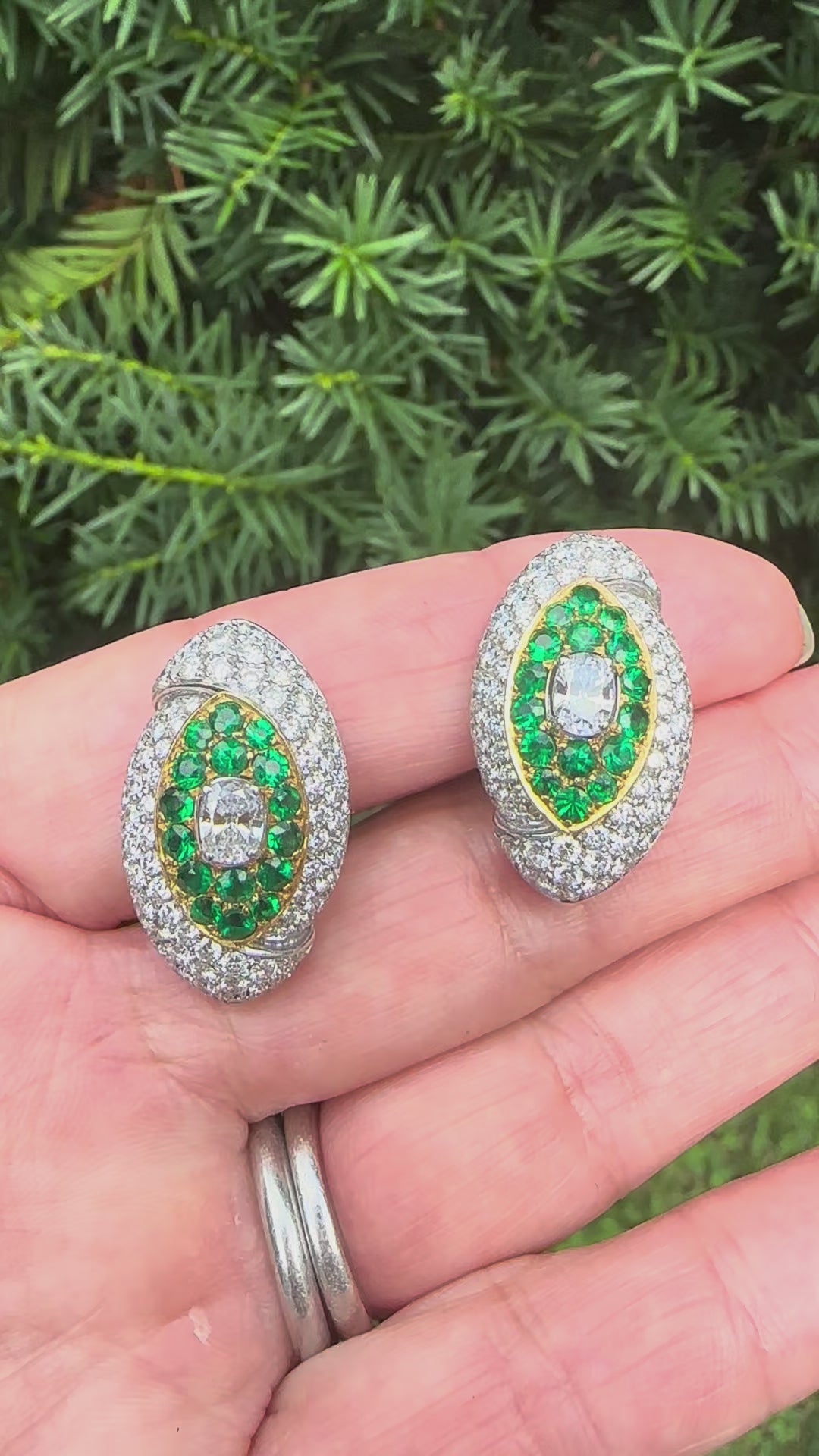 Fred of Paris Emerald and Diamond Ear Clips Circa 1970s