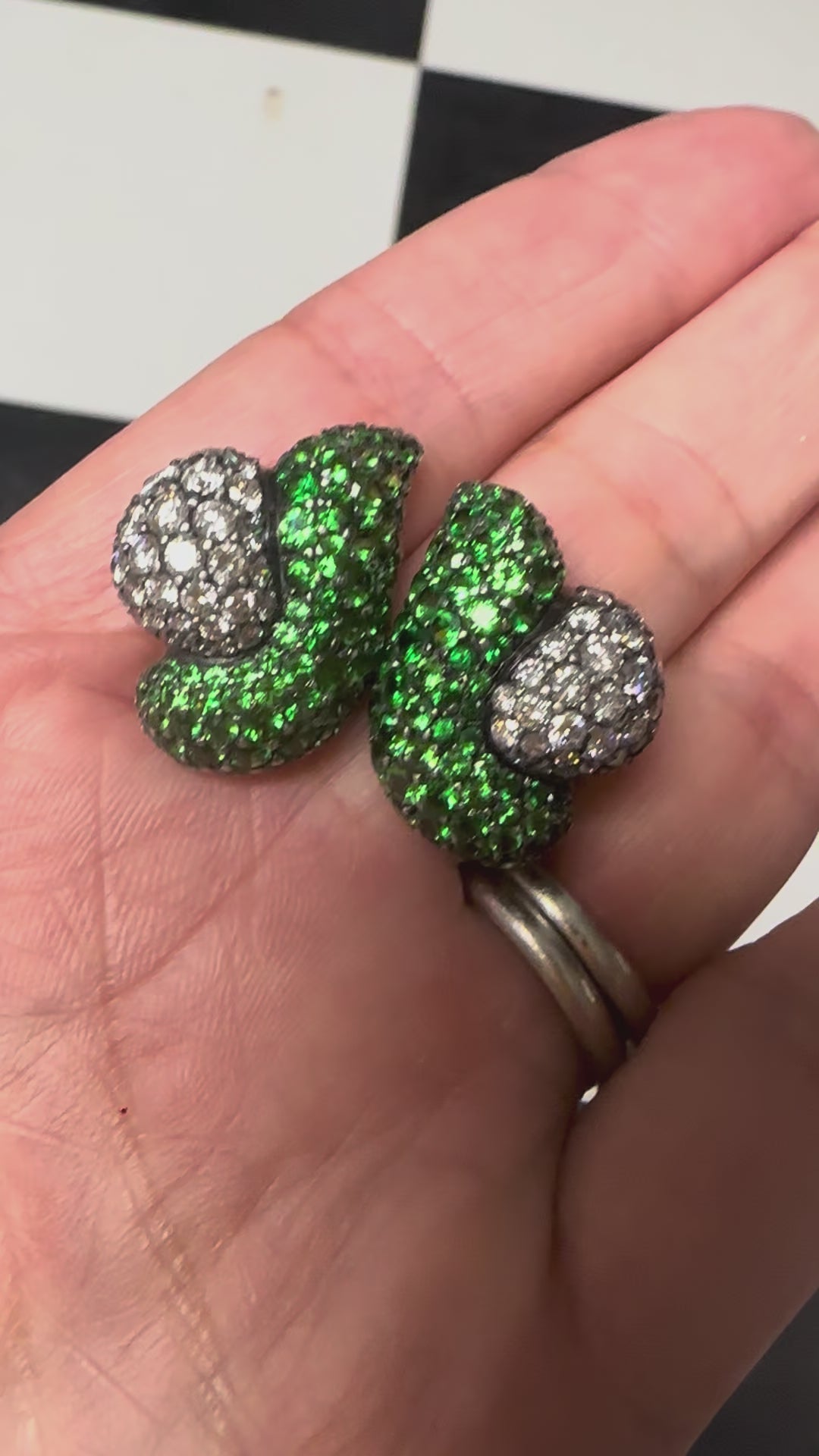 Tsavorite and Diamond Ear Clips