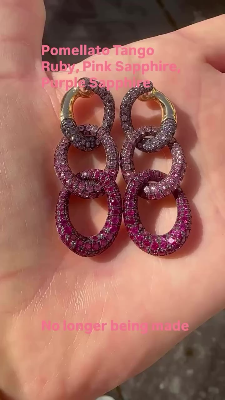 Pomellato Tango 18k Yellow Gold Ruby and Sapphire Drop Earrings