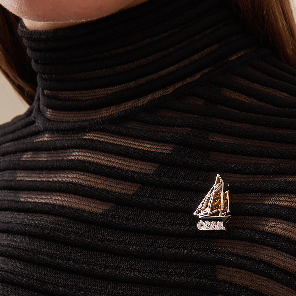 
                      
                        Cartier Citrine, Onyx and Diamond Sailboat Brooch
                      
                    