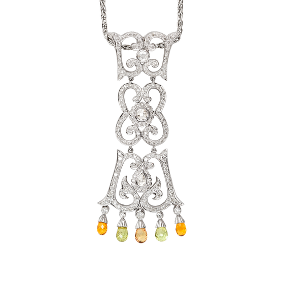 Pendant Necklace with Colored Briolette-Cut Sapphires and Diamonds