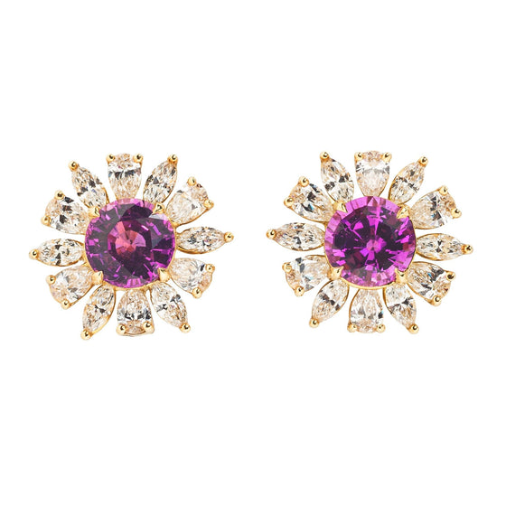 Circular Pink Sapphire and Diamond Earrings