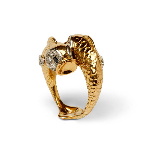 Boucheron 18K Yellow Gold, Sapphire and Diamond Ring