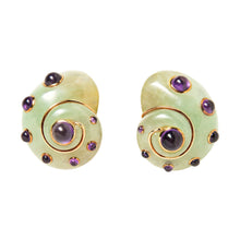  Verdura Carved Aventurine and Cabochon Amethyst Shell Ear Clips