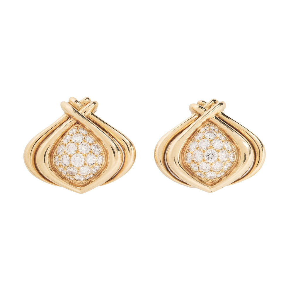 Rene Boivin 18K Yellow Gold and Diamond Ear Clips