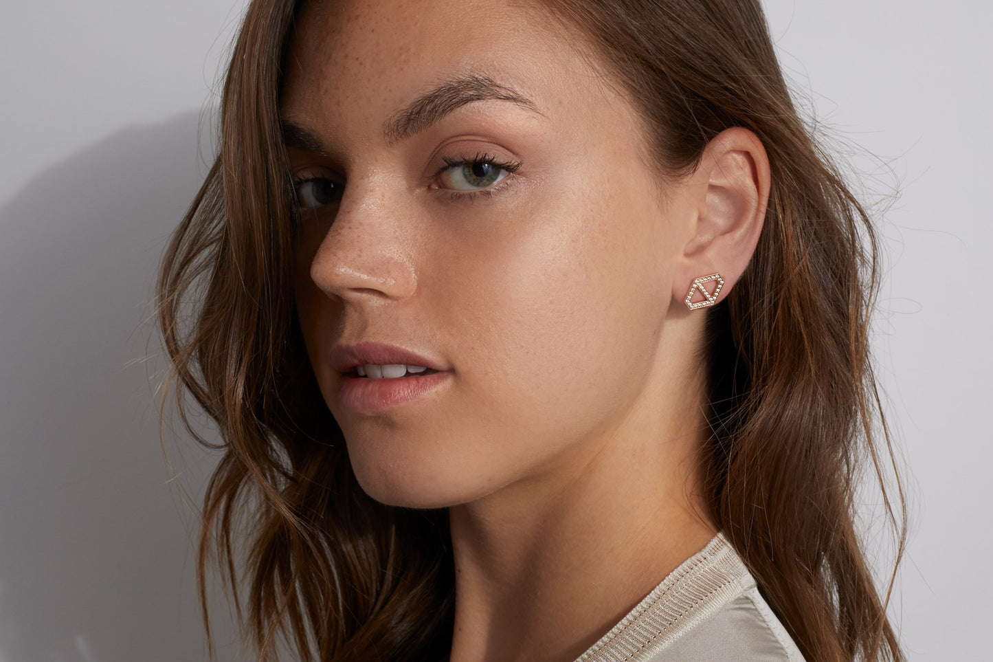 Keynes 18K Gold Medium Signature Hexagon Diamond Stud Earrings