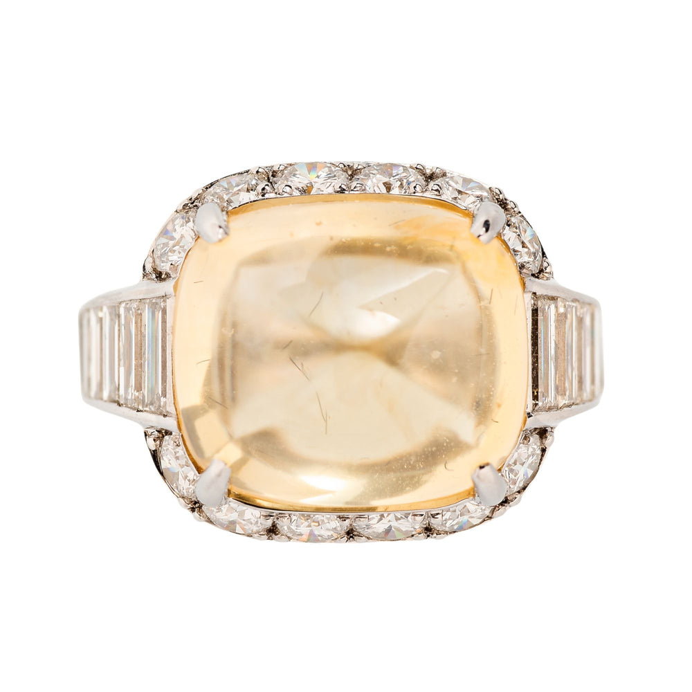 Pyramidal Cabochon Yellow Sapphire and Diamond Ring (No Heat)