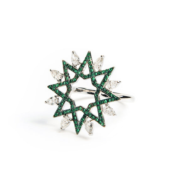 Ralph Masri Arabesque Deco Diamond & Emerald Ring