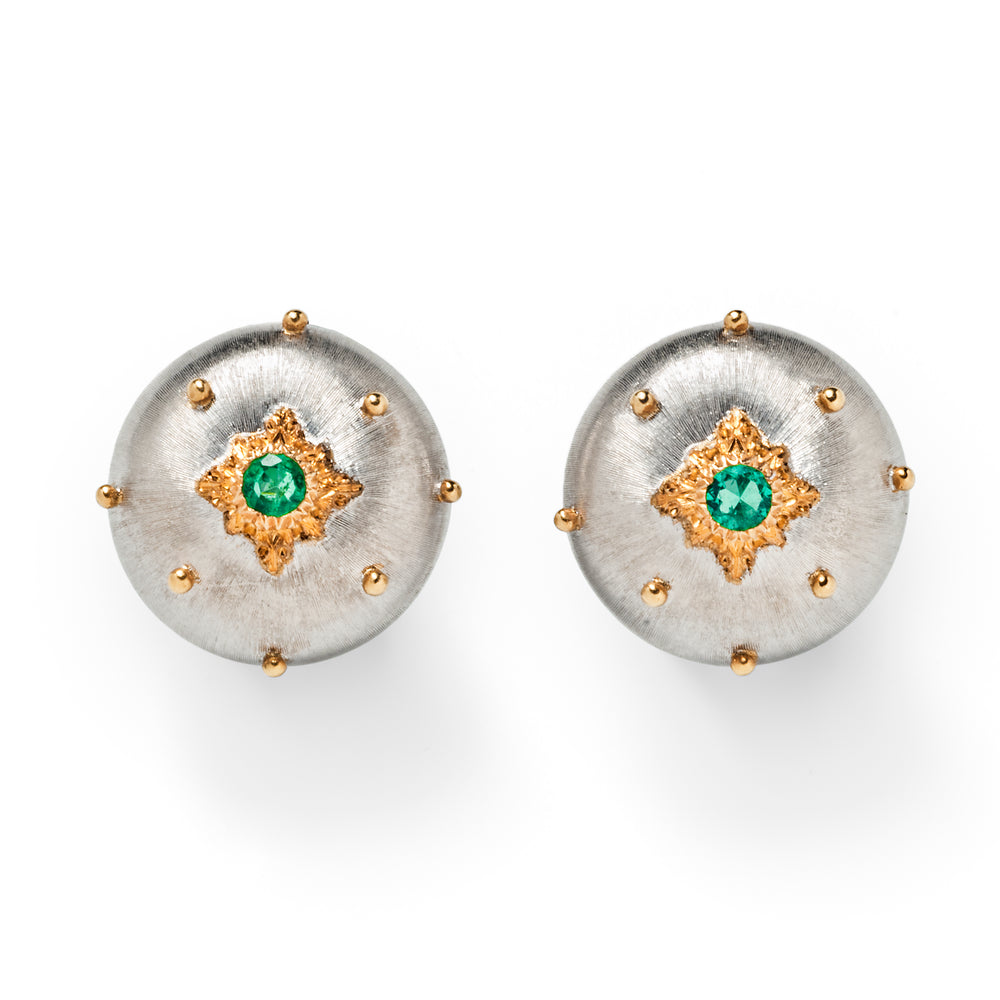 Buccellati 18k Gold and Emerald Button Earrings