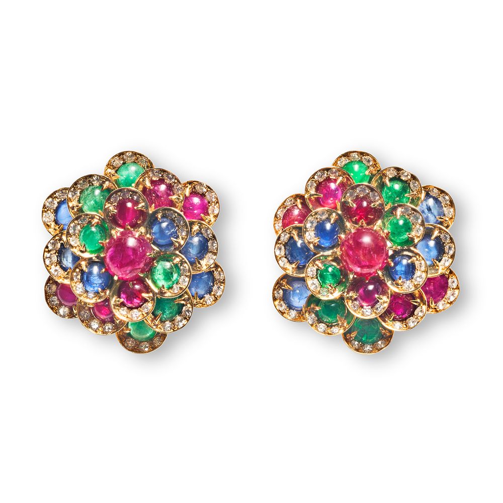 Bulgari Ruby, Sapphire, Emerald and Diamond Ear Clips