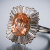 AGL Certified 7.70 Carat Natural Orange Oval Sapphire Diamond Ballerina Ring