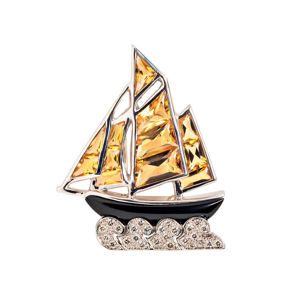 
                      
                        Cartier Citrine, Onyx and Diamond Sailboat Brooch
                      
                    