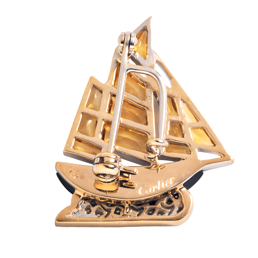 
                      
                        Cartier Citrine, Onyx and Diamond Sailboat Brooch
                      
                    