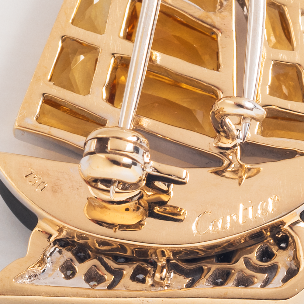 
                      
                        Cartier Citrine, Onyx and Diamond Sailboat Brooch
                      
                    