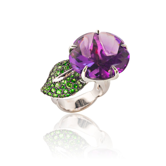 Chanel Fine Jewelry Amethyst and Tsavorite Large Flower Ring