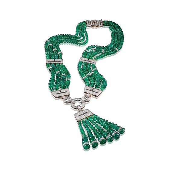 David Webb One of a Kind Emerald and Diamond Necklace