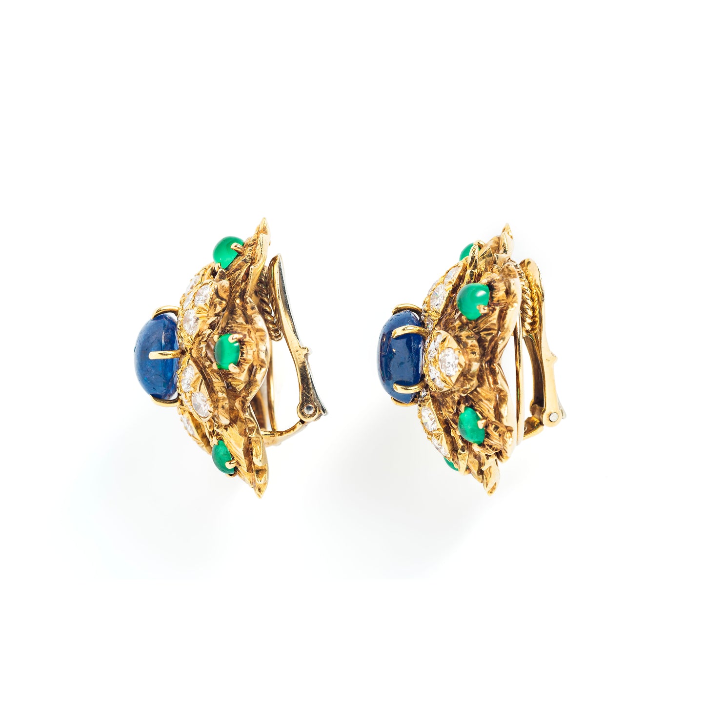 David Webb Sapphire, Emerald, Diamond and Gold Ear Clips