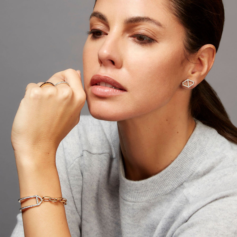 Keynes 18K Gold Medium Signature Hexagon Diamond Stud Earrings