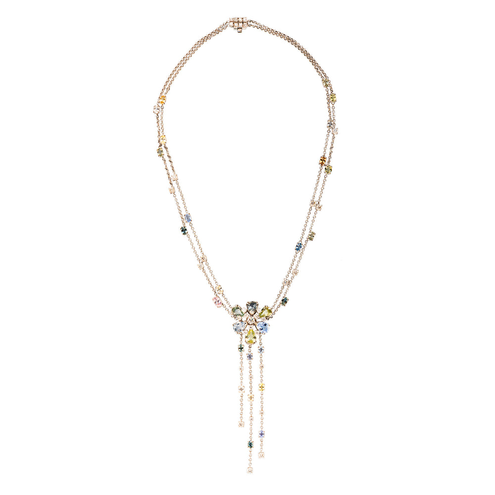 
                      
                        Fringed Flower-Head Necklace with Pale Green and Purple Sapphires and Diamonds
                      
                    