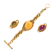  18k Yellow Gold Curb Link Bracelet with Interchangeable Citrine and Tourmaline Center