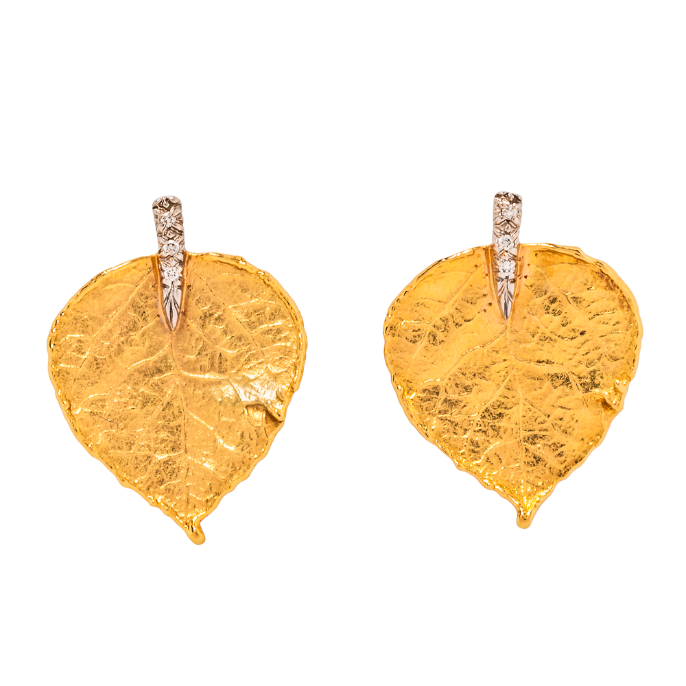 18k Yellow Gold Leaf-Form Earrings