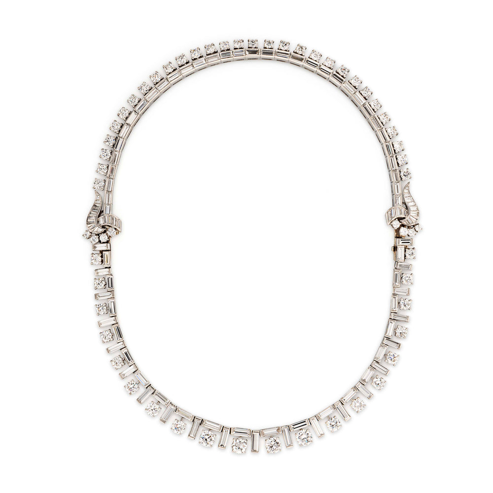 Marianne Ostier Platinum and Diamond Ribbon Necklace