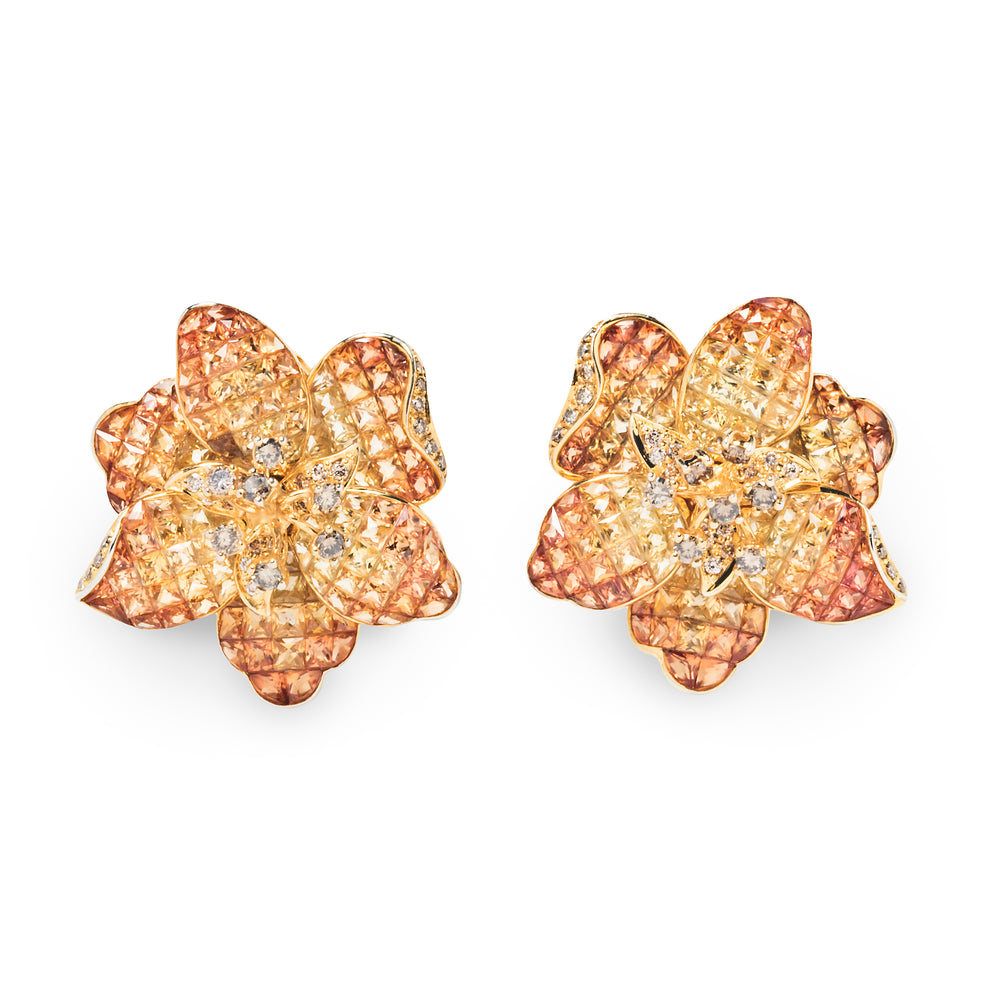 Moussaieff Yellow and Orange Sapphire Flower Ear Clips