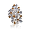 Orangy Yellow Diamond and Diamond Multi-Flower Ring